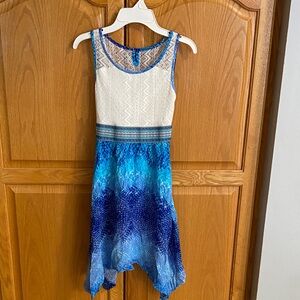 Emily West brand Girls Blue and White Sleeveless Dress. Child Size 14
